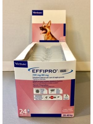 EFFIPRO DUO CANI 20-40 KG  24 PIPETTE SPOT-ON  ANTIPARASSITARIO CONTRO ZECCHE, PULCI E UOVA DI PULCI  