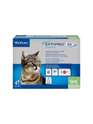 Effipro duo gatti 4 pipette spot-on  antiparassitario contro zecche , pulci e uova di pulci    SCAD. 08-2027